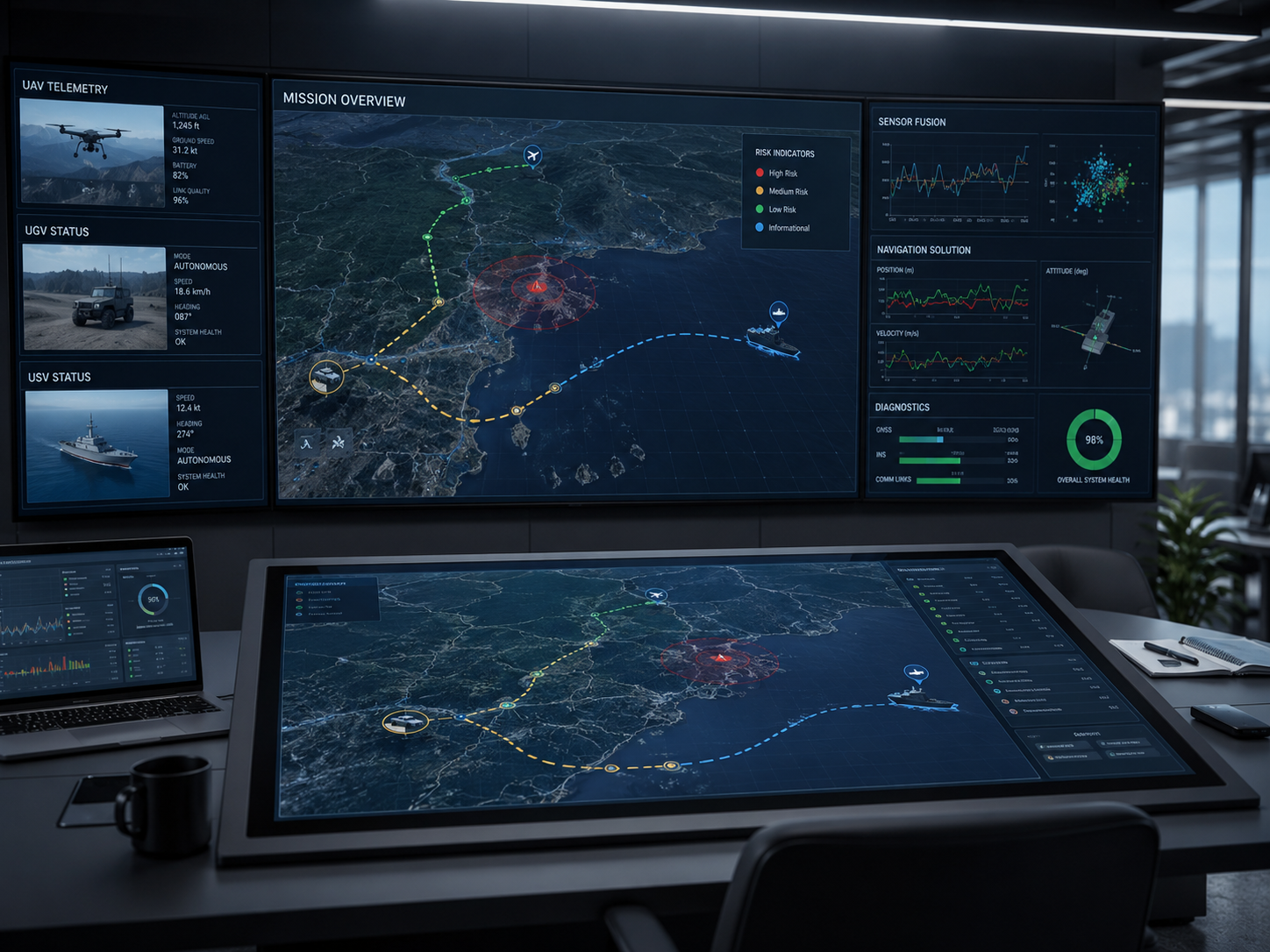 Autonomous systems risk review showing autonomy, navigation, UAV, robotics, maritime, mining, GNSS resilience, sensor fusion, and simulation evidence