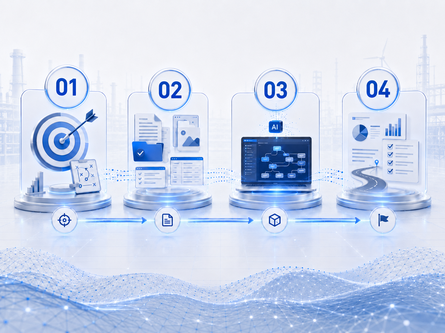 AI automation prototype sprint process showing goal definition, approved sample material review, prototype demonstration, and implementation roadmap.
