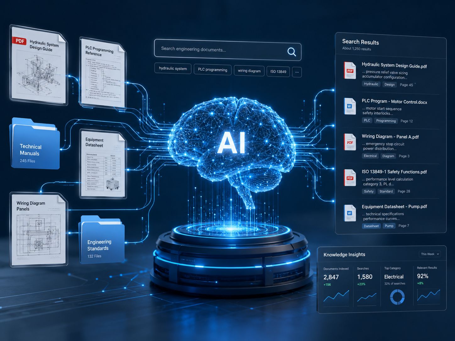 AI document search system for engineering manuals procedures and reports