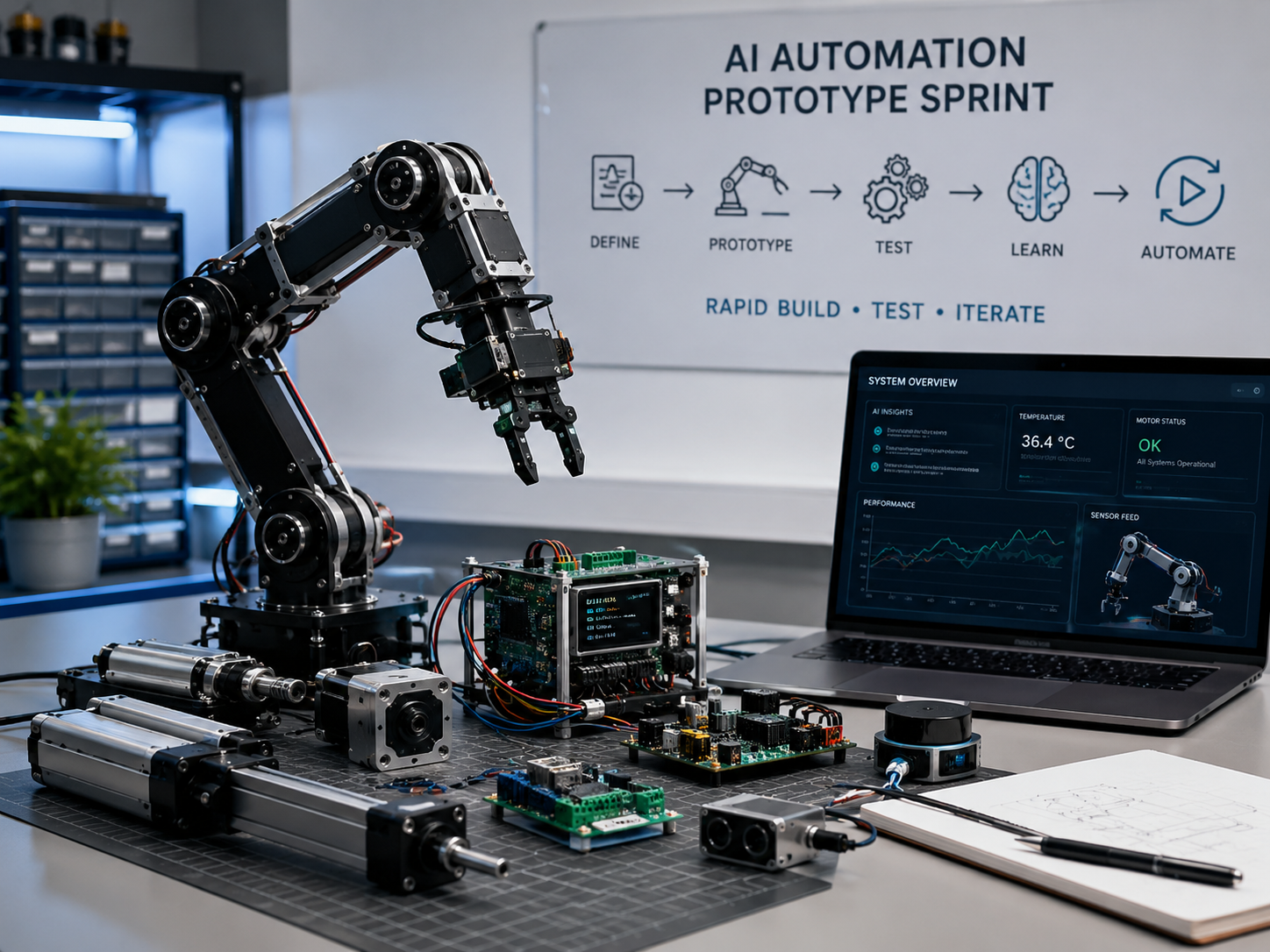 AI automation prototype sprint showing a practical proof of concept for engineering workflows, reporting, robotics, and technical process automation