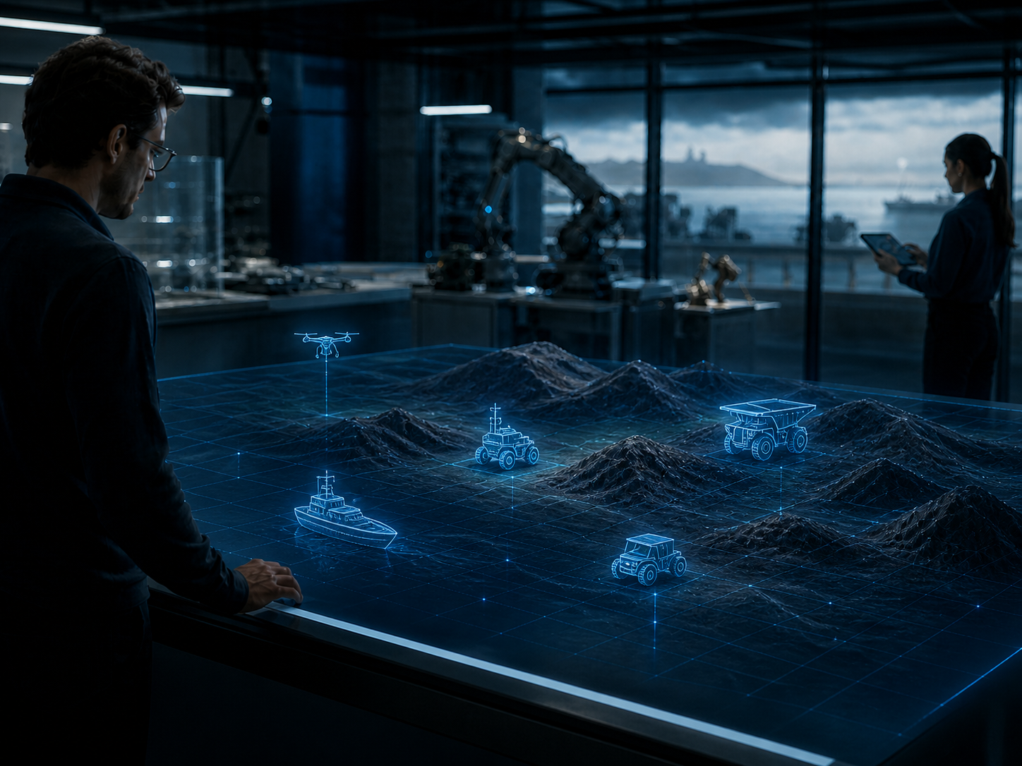 Autonomous systems consulting and technical assessment showing simulation, navigation, UAV, ground vehicle, maritime, and mining autonomy scenarios